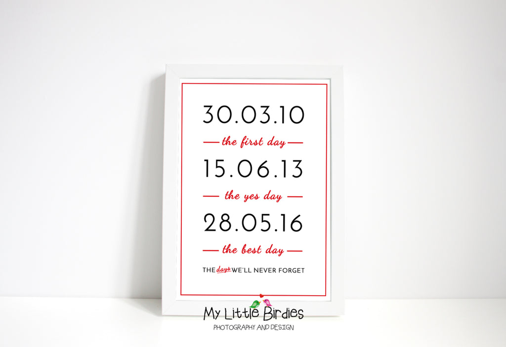 Anniversary – First Day, Yes Day & Best Day – Printed - Sunday Moon Creative